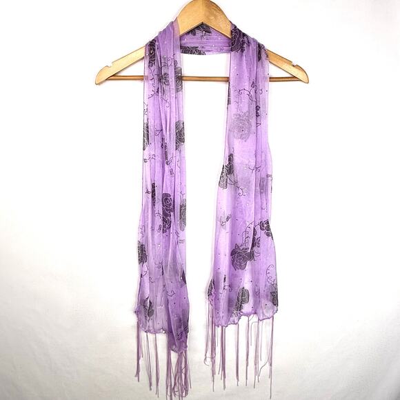 Purple Sparkly Rose Fringe Rectangle Scarf - Picture 3 of 5